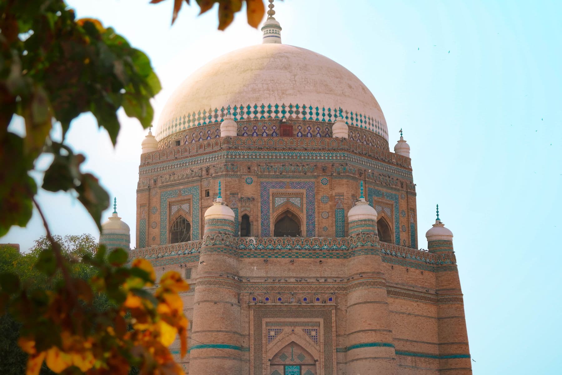 Historic domed shrine with ornate brickwork in Multan